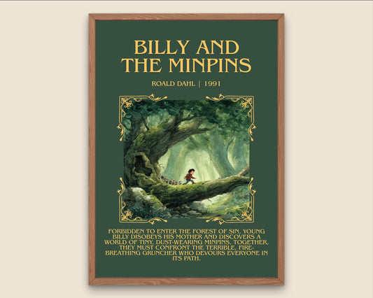 Billy And The Minpins by Roald Dahl Descriptive, High Quality Poster Print.Free Delivery Wall Art.Author&Blurb Book Nook Gift