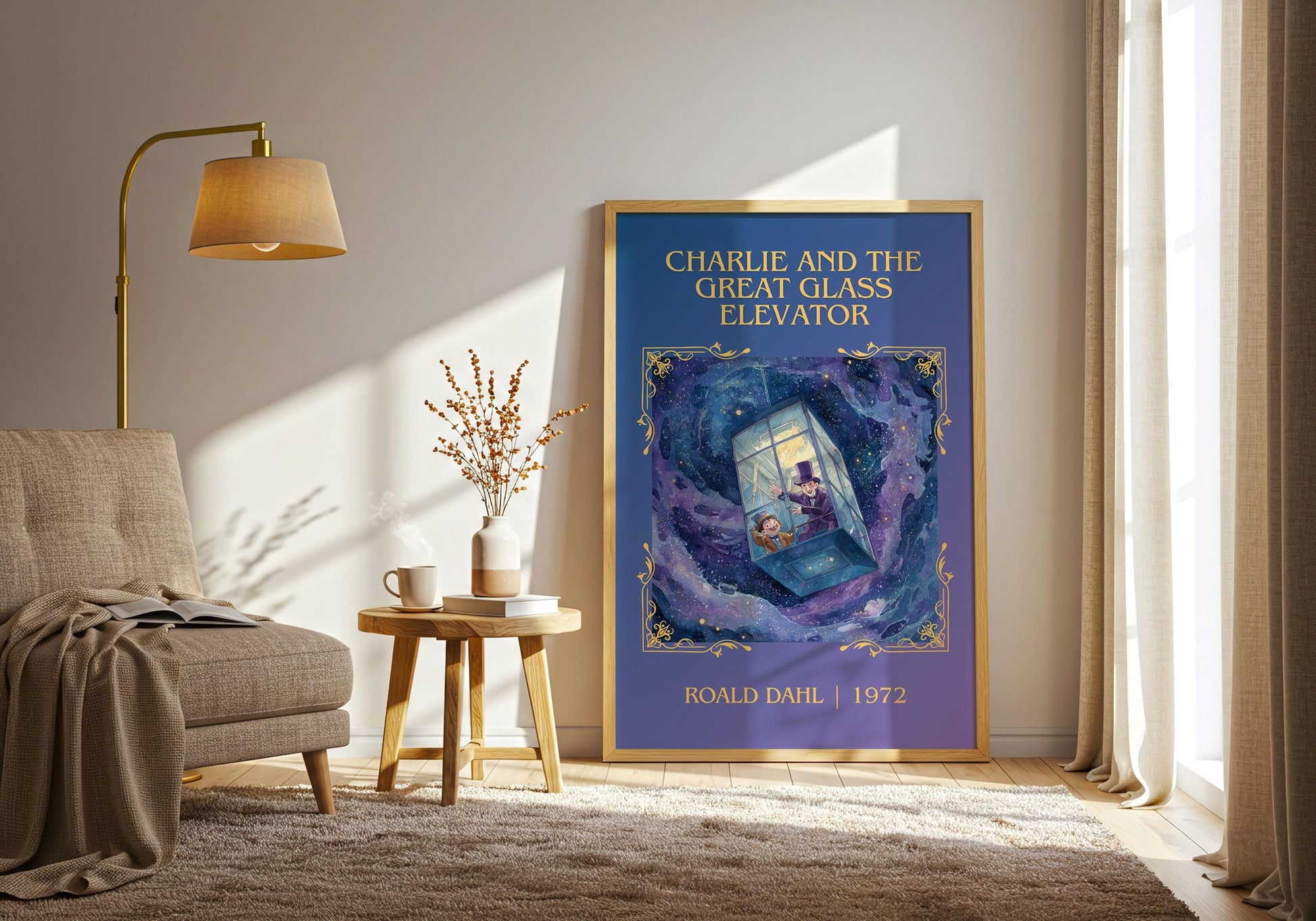 Charlie And The Great Glass Elevator by Roald Dahl High Quality Poster Print. Free Delivery Wall Art. Author&Title Graphic Book Minimalist