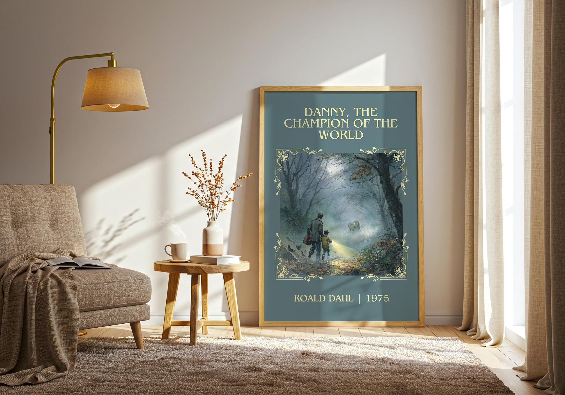Danny, The Champion Of The World by Roald Dahl High Quality Poster Print. Free Delivery Wall Art. Author&Title Graphic Book Minimalist Home