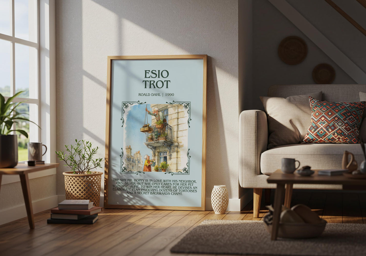 Esio Trot by Roald Dahl Descriptive, High Quality Poster Print.Free Delivery Wall Art.Author&Blurb Book Nook Gift