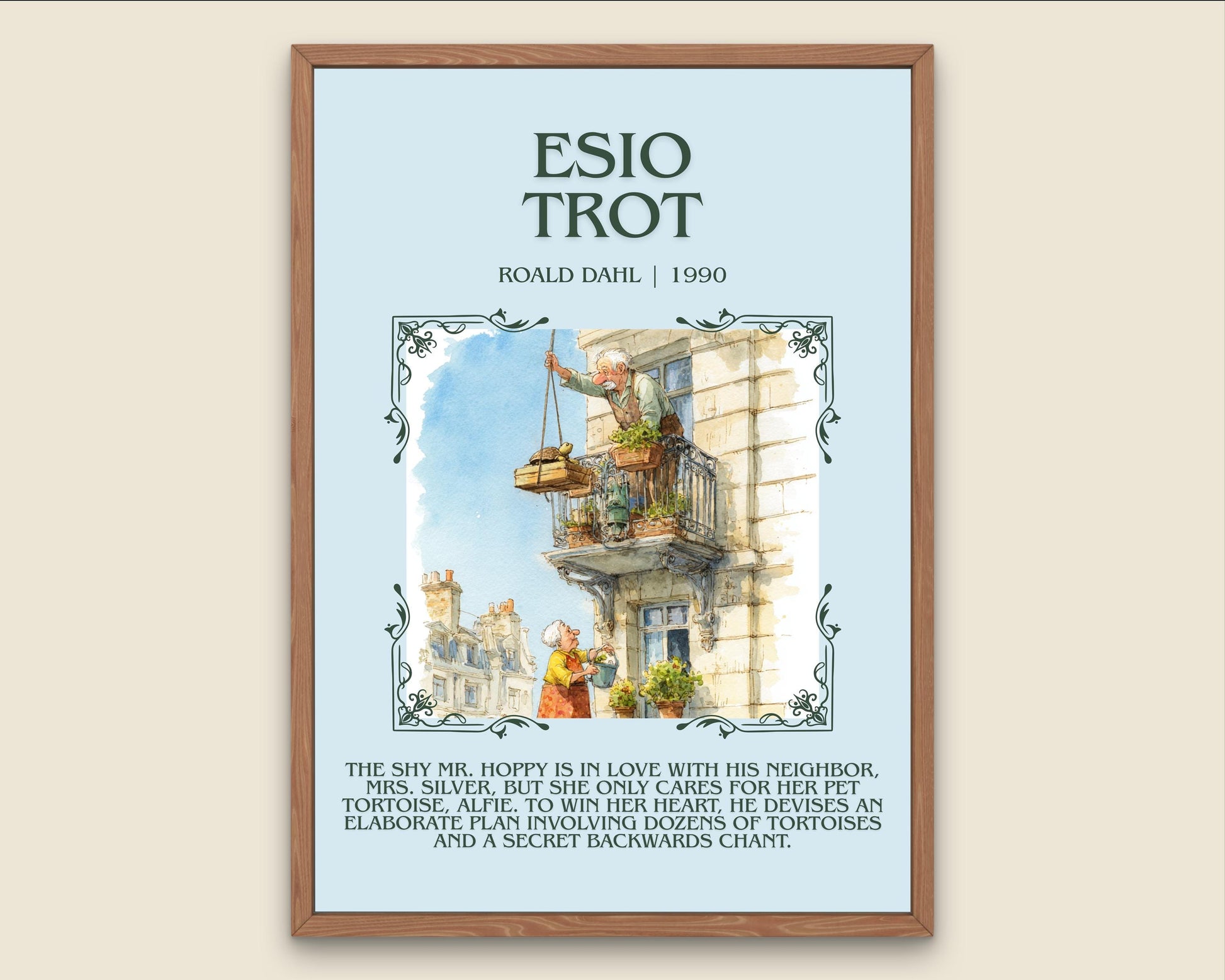 Esio Trot by Roald Dahl Descriptive, High Quality Poster Print.Free Delivery Wall Art.Author&Blurb Book Nook Gift