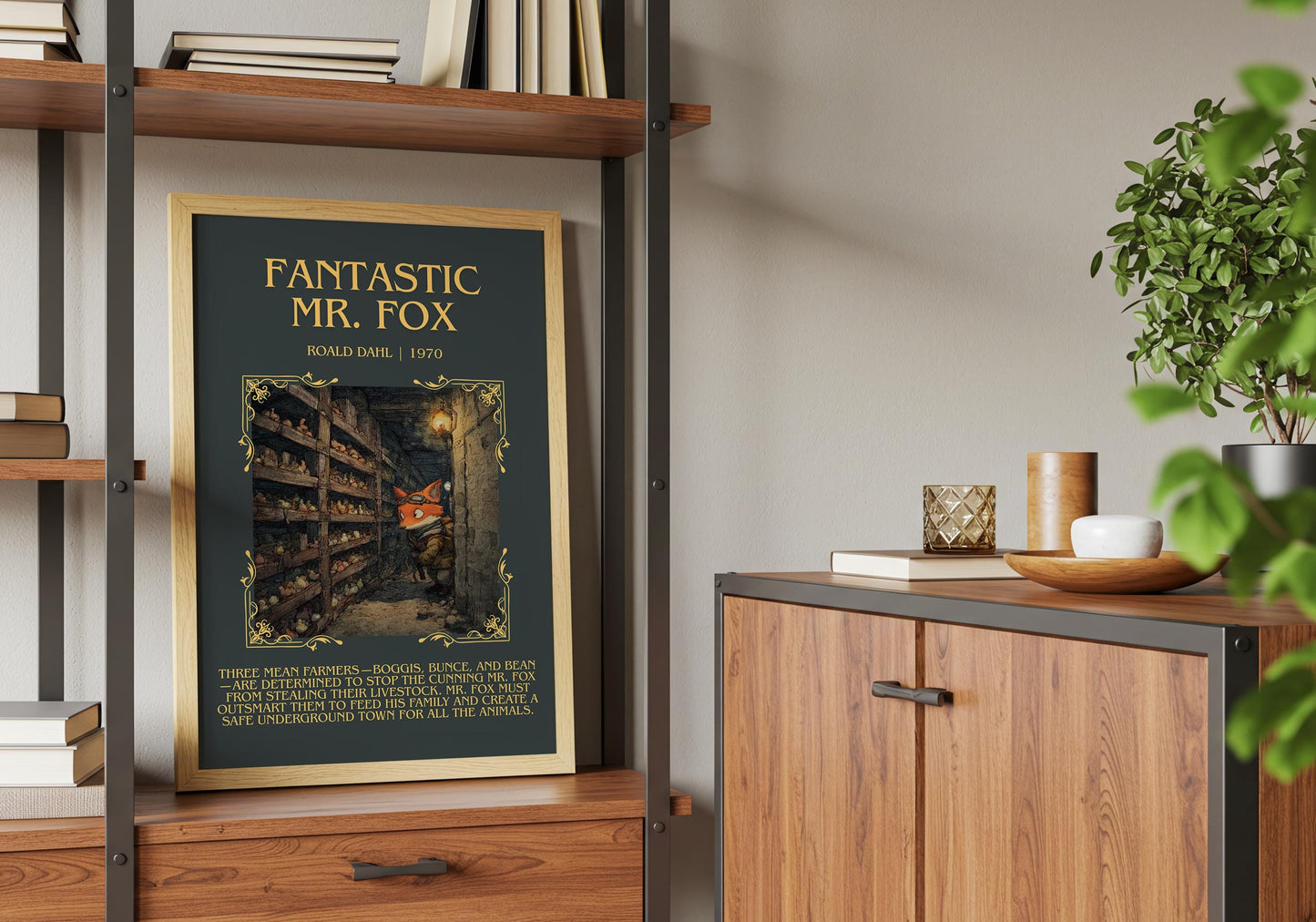 Fantastic Mr Fox by Roald Dahl Descriptive, High Quality Poster Print.Free Delivery Wall Art.Author&Blurb Book Nook Gift Library