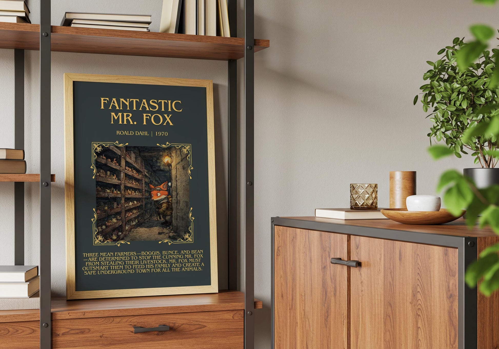 Fantastic Mr Fox by Roald Dahl Descriptive, High Quality Poster Print.Free Delivery Wall Art.Author&Blurb Book Nook Gift Library