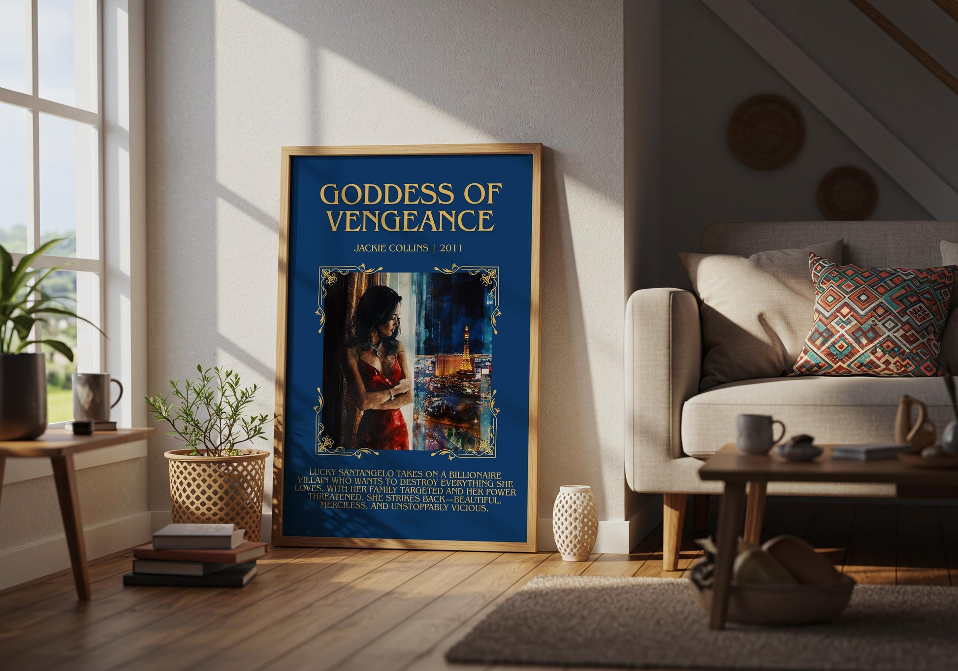 Goddess Of Vengeance by Jackie Collins Descriptive, High Quality Poster Print.Free Delivery Wall Art.Author&Blurb Book Library Nook Gift