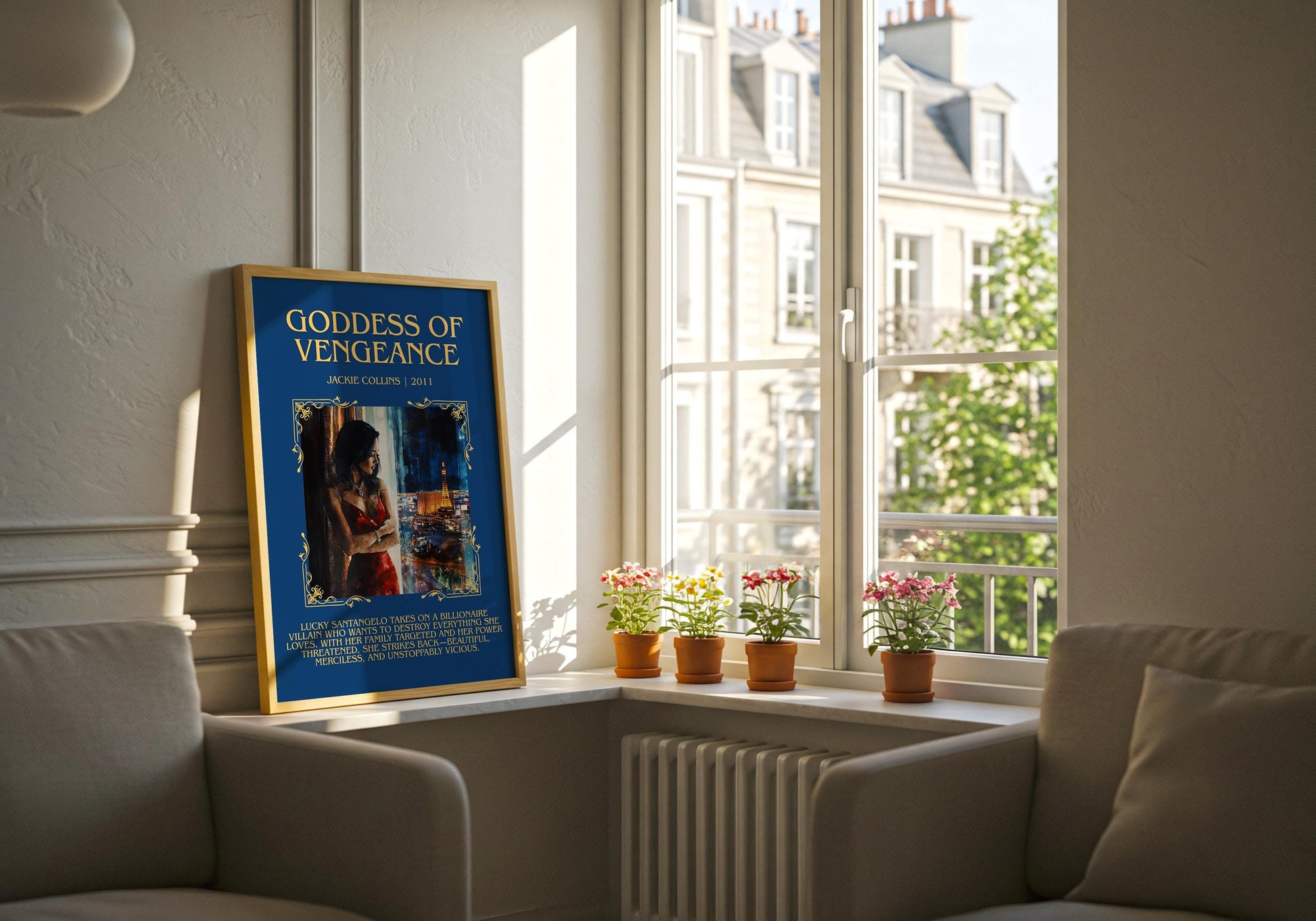 Goddess Of Vengeance by Jackie Collins Descriptive, High Quality Poster Print.Free Delivery Wall Art.Author&Blurb Book Library Nook Gift