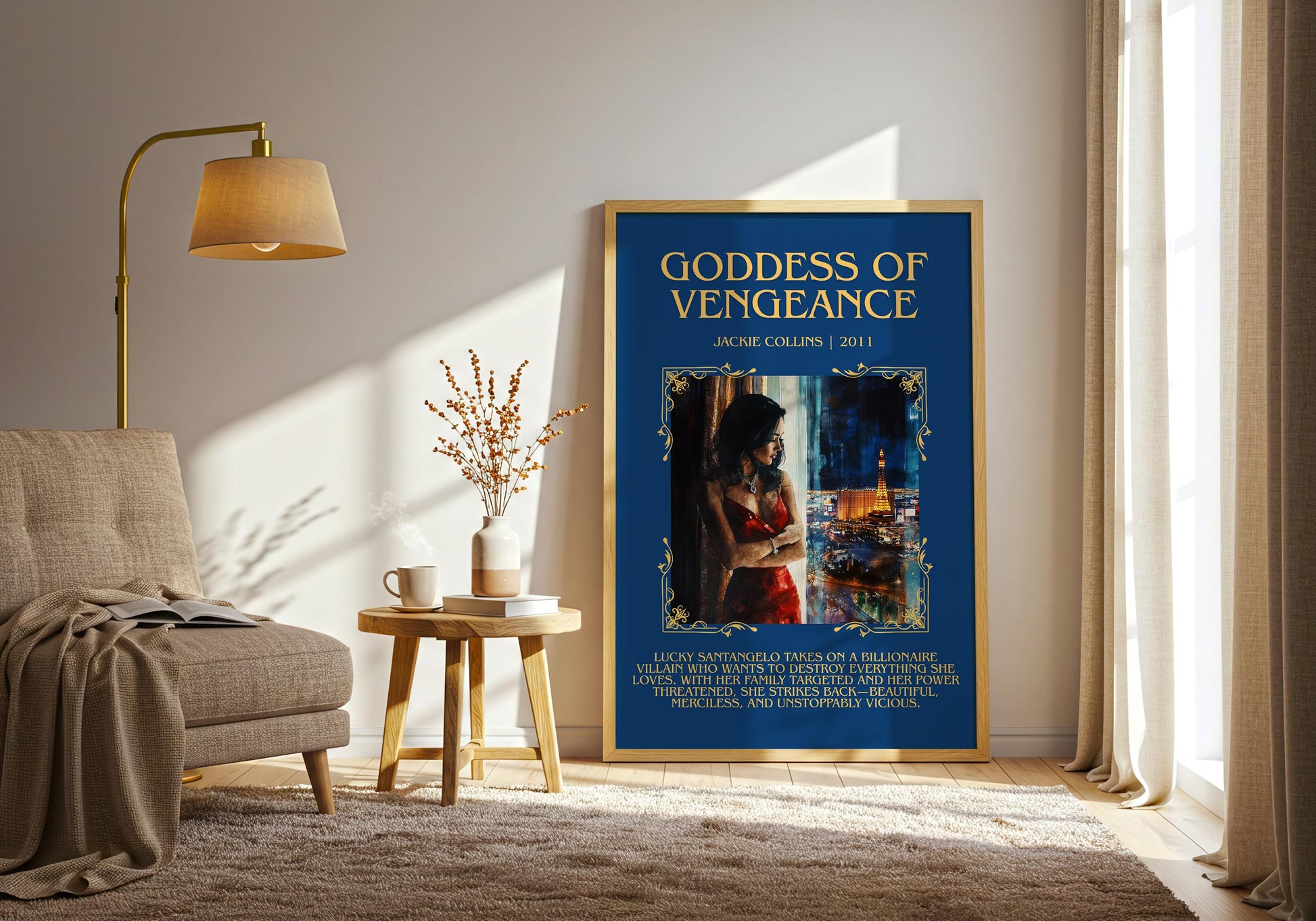 Goddess Of Vengeance by Jackie Collins Descriptive, High Quality Poster Print.Free Delivery Wall Art.Author&Blurb Book Library Nook Gift