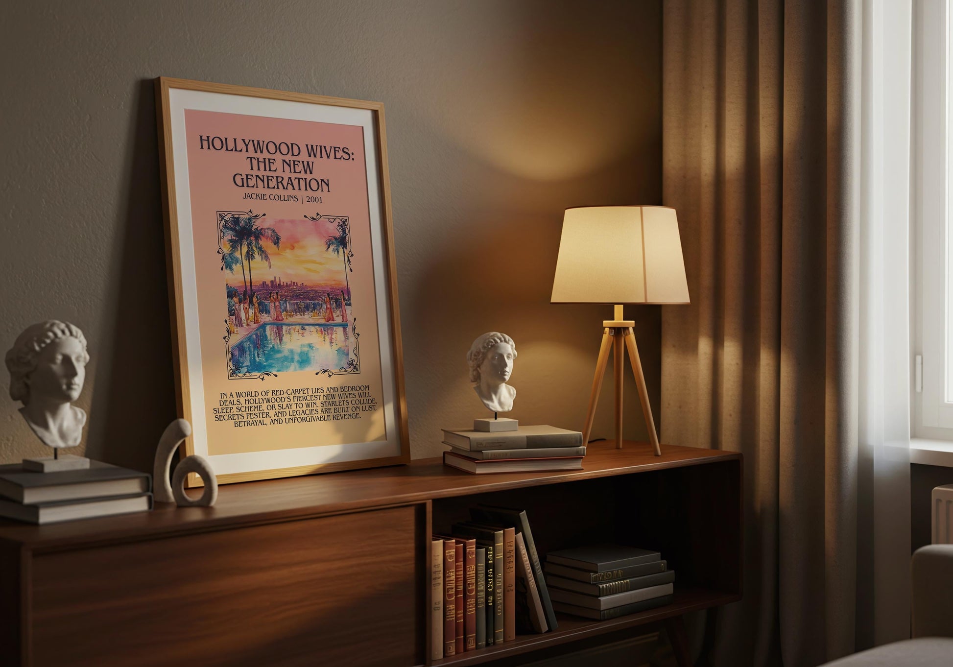Hollywood Wives: The New Generation by Jackie Collins Descriptive, High Quality Poster Print.Free Delivery Wall Art.Author&Blurb Book Nook