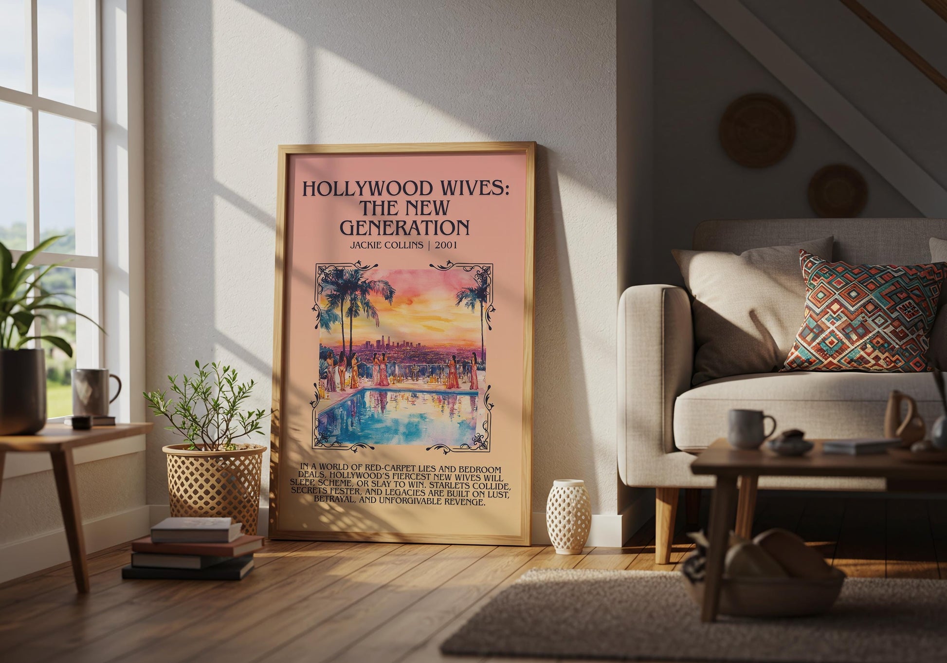Hollywood Wives: The New Generation by Jackie Collins Descriptive, High Quality Poster Print.Free Delivery Wall Art.Author&Blurb Book Nook