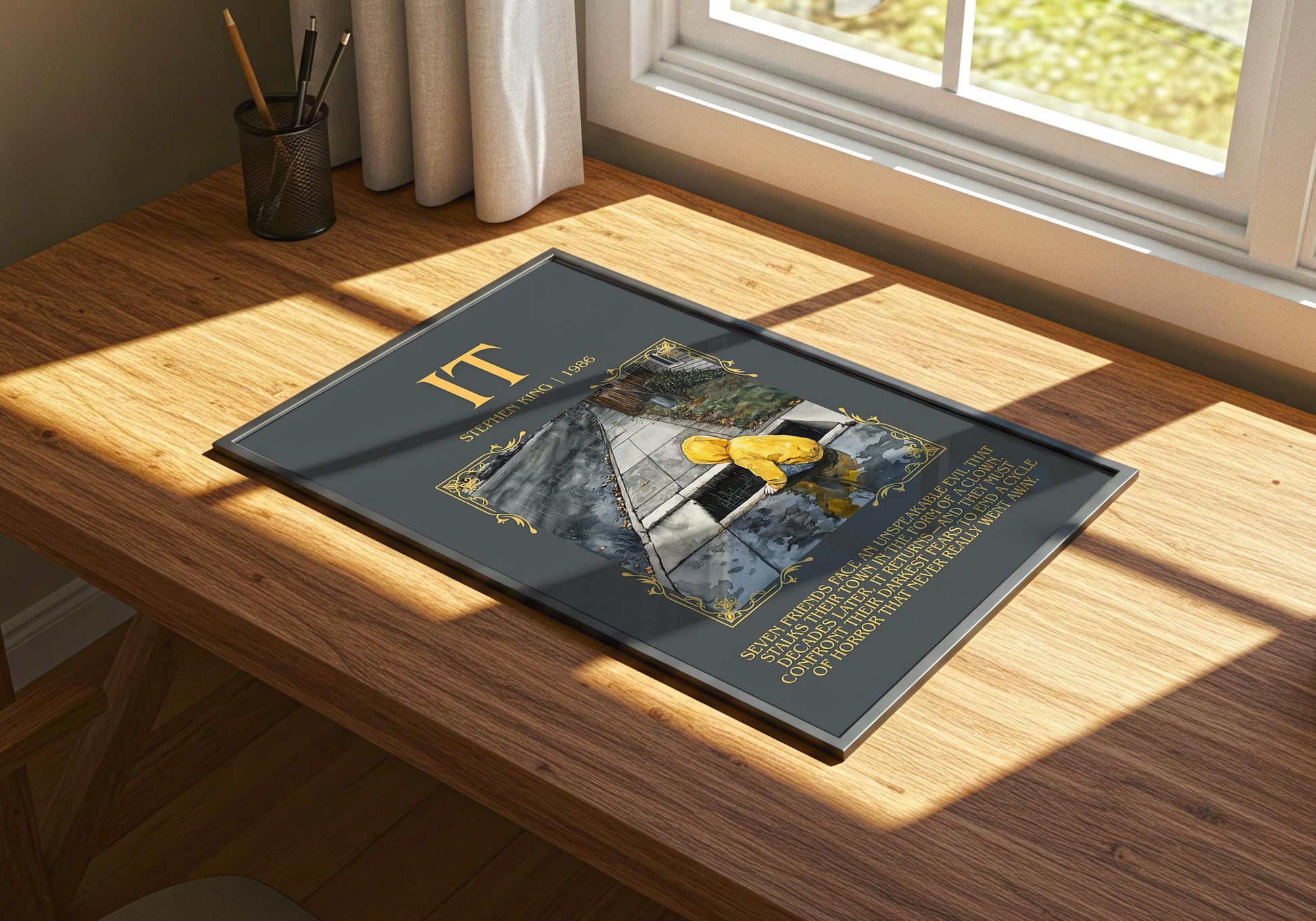 IT by Stephen King Descriptive, High Quality Poster Print.Free Delivery Wall Art.Author&Blurb Book Library Nook Gift for Kids