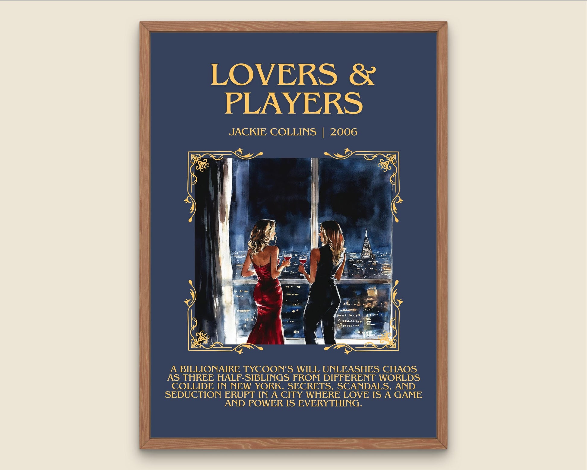Lovers and Prayers by Jackie Collins Descriptive, High Quality Poster Print.Free Delivery Wall Art.Author&Blurb Book Library Nook Gift