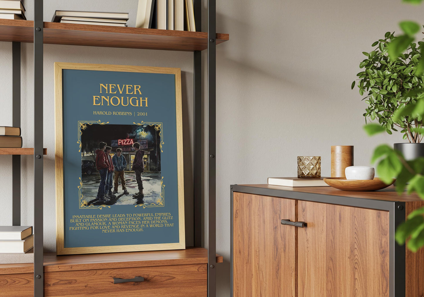 Never Enough by Harold Robbins Descriptive, High Quality Poster Print.Free Delivery Wall Art.Author&Blurb Book Nook Gift Library