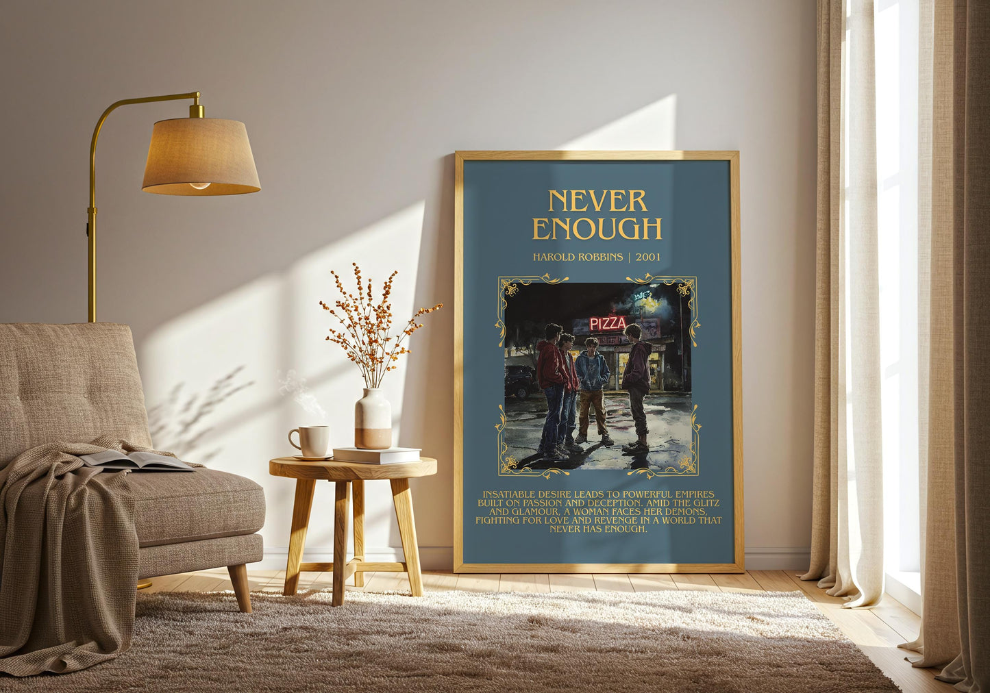 Never Enough by Harold Robbins Descriptive, High Quality Poster Print.Free Delivery Wall Art.Author&Blurb Book Nook Gift Library