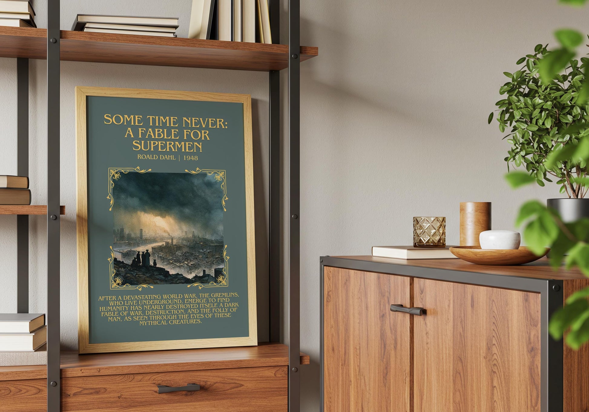 Some Time Never: A Fable For Supermen by Roald Dahl Descriptive, High Quality Poster Print.Free Delivery Wall Art.Author&Blurb Book Nook
