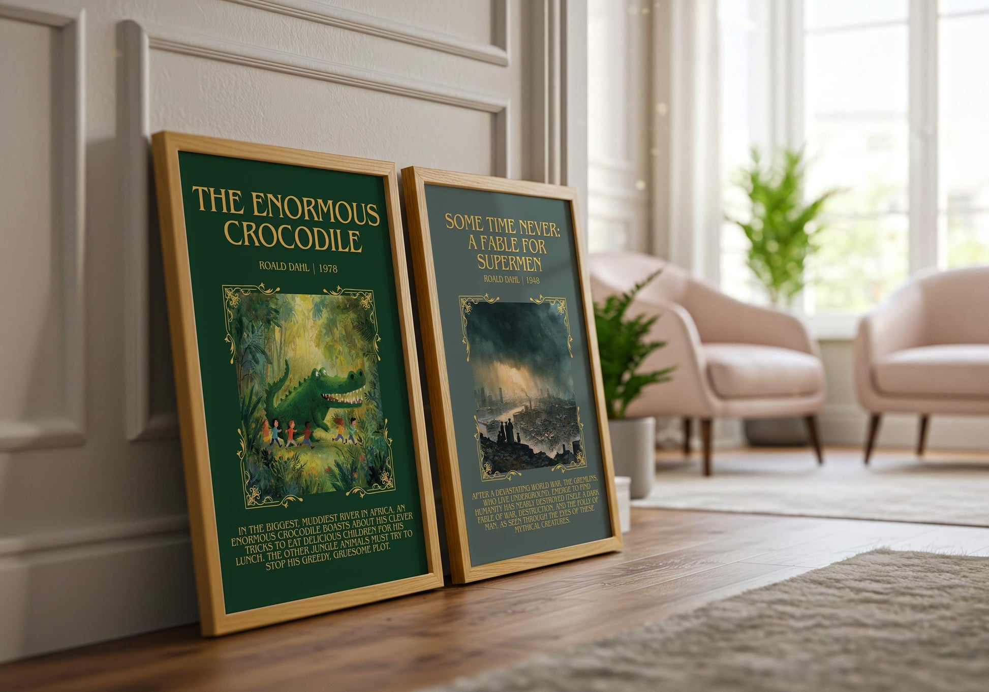 The Enormous Crocodile by Roald Dahl Descriptive, High Quality Poster Print.Free Delivery Wall Art.Author&Blurb Book Nook Gift Library