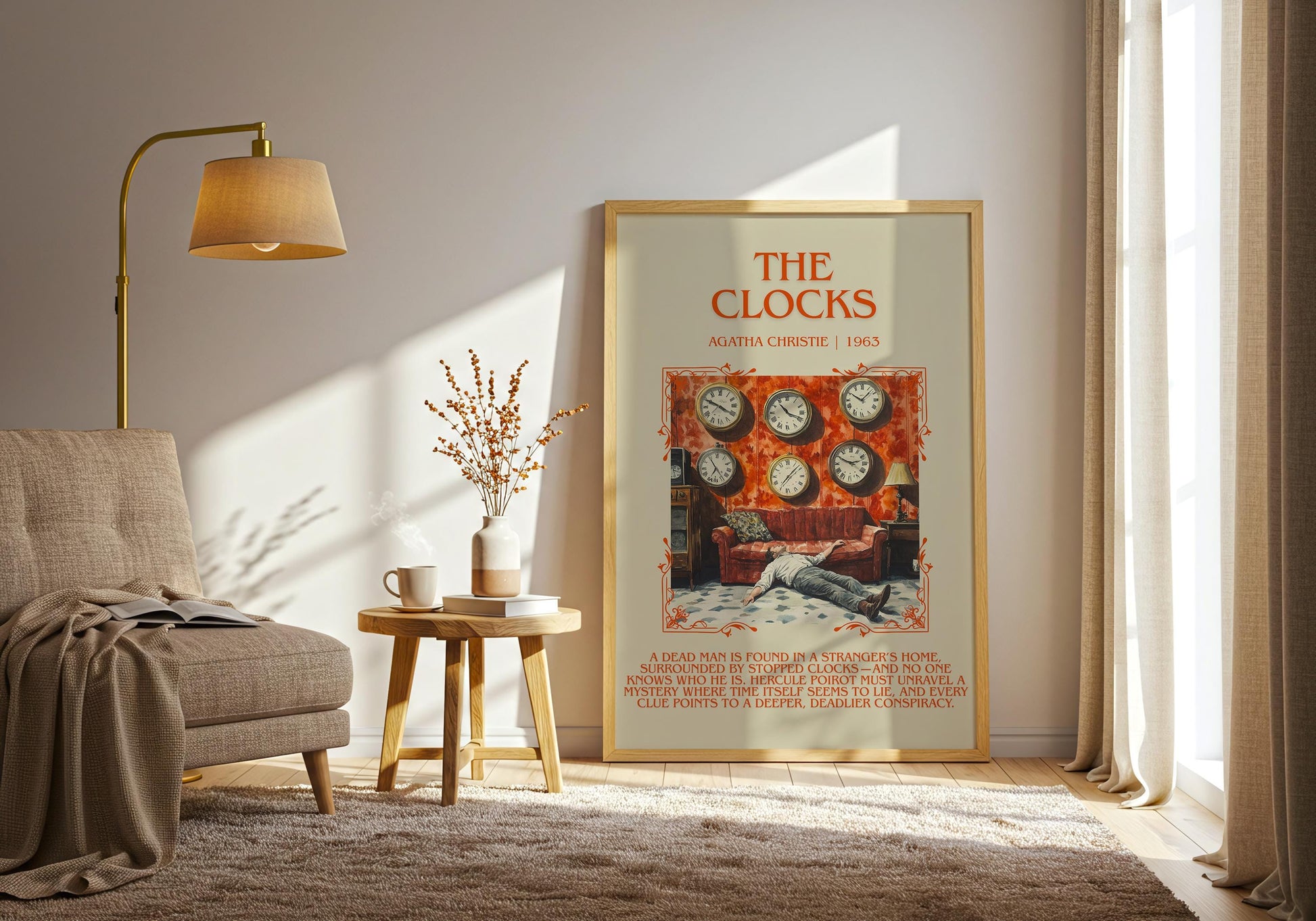 The Clocks by Agatha Christie Descriptive, High Quality Poster Print.Free Delivery Wall Art.Author&Blurb Book Nook Gift Library