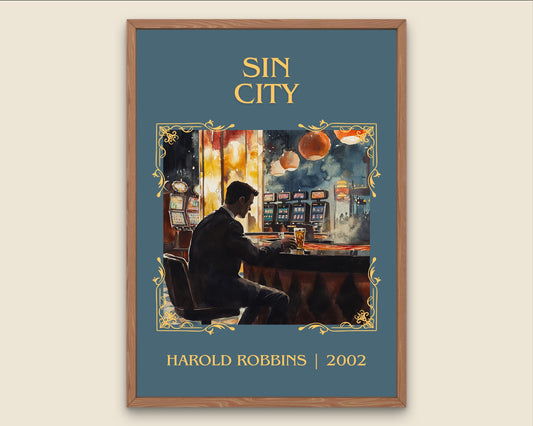 Sin City by Harold Robbins High Quality Poster Print. Fast, Free Delivery Wall Art. Author Book Artwork-Minimalist Gift Library Nook Art