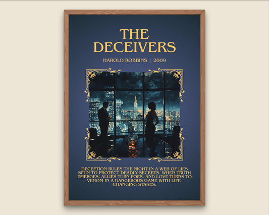 The Deceivers by Harold Robbins Descriptive, High Quality Poster Print.Free Delivery Wall Art.Author&Blurb Book Nook Gift Library