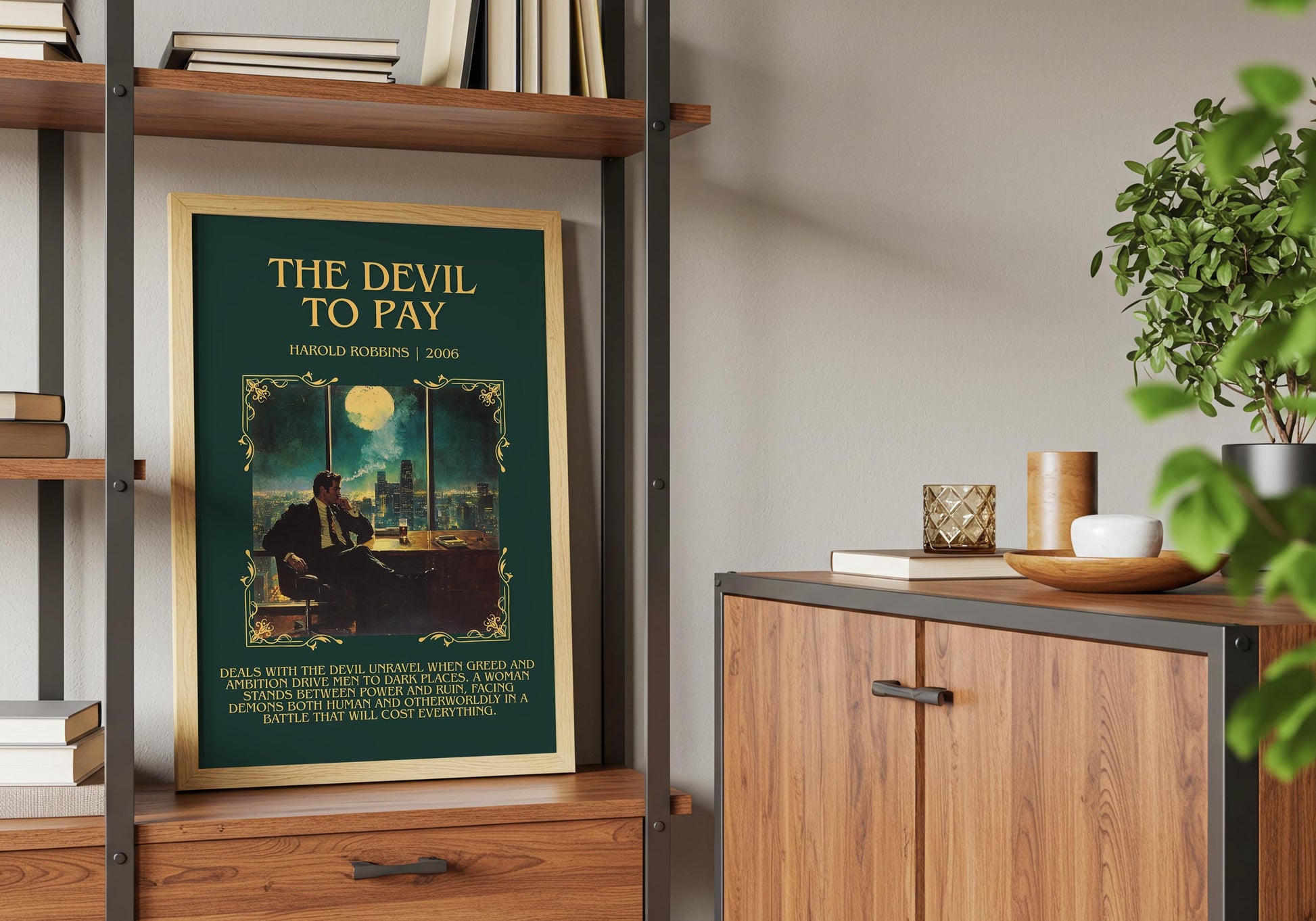 The Devil To Pay by Harold Robbins Descriptive, High Quality Poster Print.Free Delivery Wall Art.Author&Blurb Book Nook Gift Library