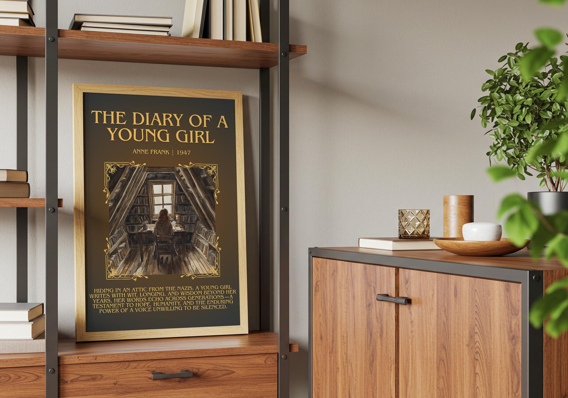 The Diary Of A Young Girl by Anne Frank Descriptive, High Quality Poster Print.Free Delivery Wall Art.Author&Blurb Book Nook Gift Library