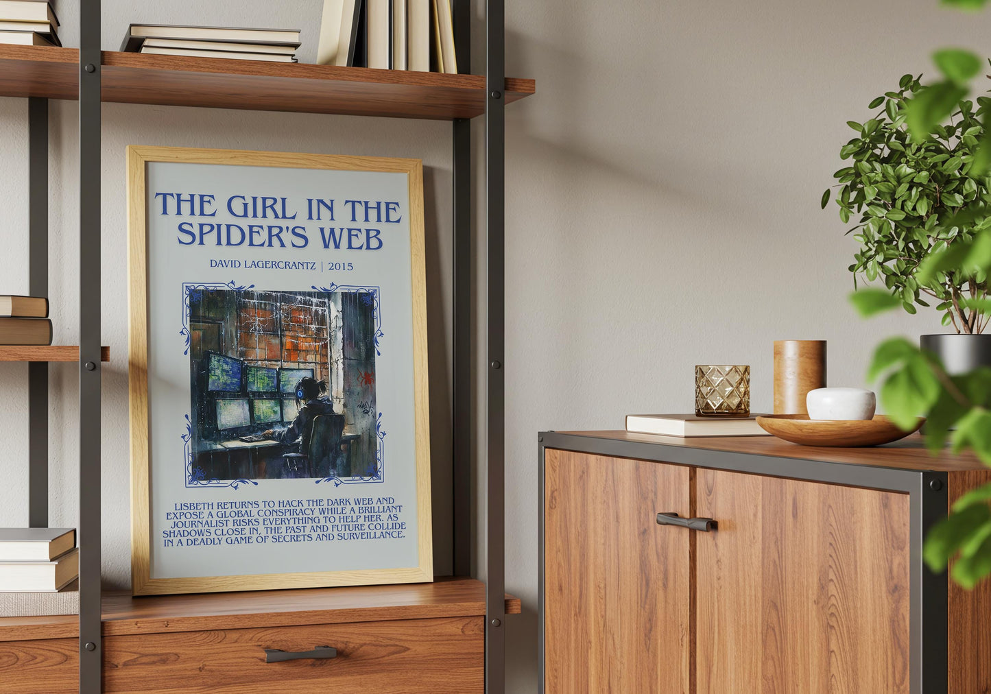 The Girl In The Spider's Web by David Lagercrantz Descriptive, High Quality Poster Print.Free Delivery Wall Art.Author&Blurb Book Nook Gift