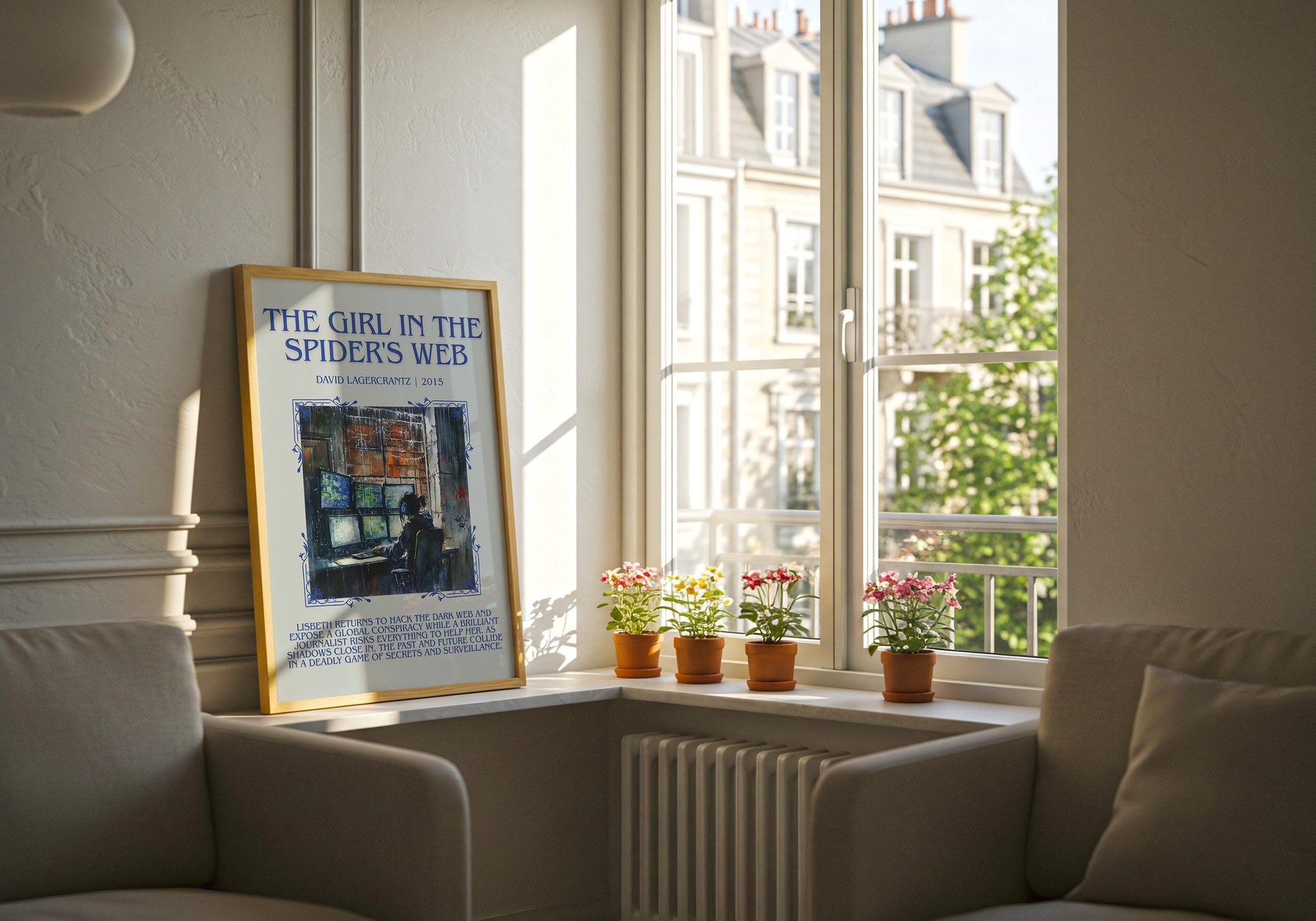 The Girl In The Spider's Web by David Lagercrantz Descriptive, High Quality Poster Print.Free Delivery Wall Art.Author&Blurb Book Nook Gift