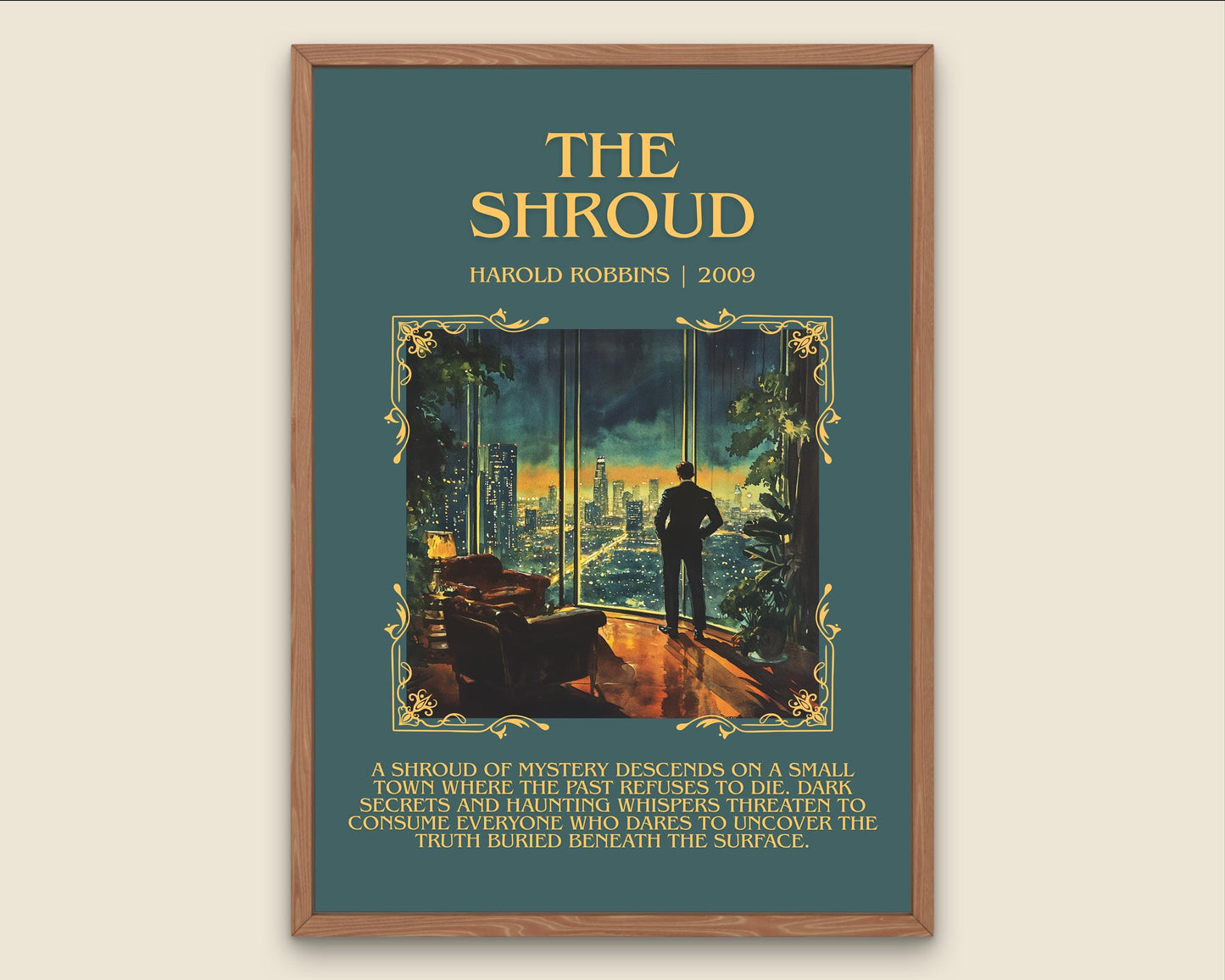 The Shroud by Harold Robbins Descriptive, High Quality Poster Print.Free Delivery Wall Art.Author&Blurb Book Nook Gift Library