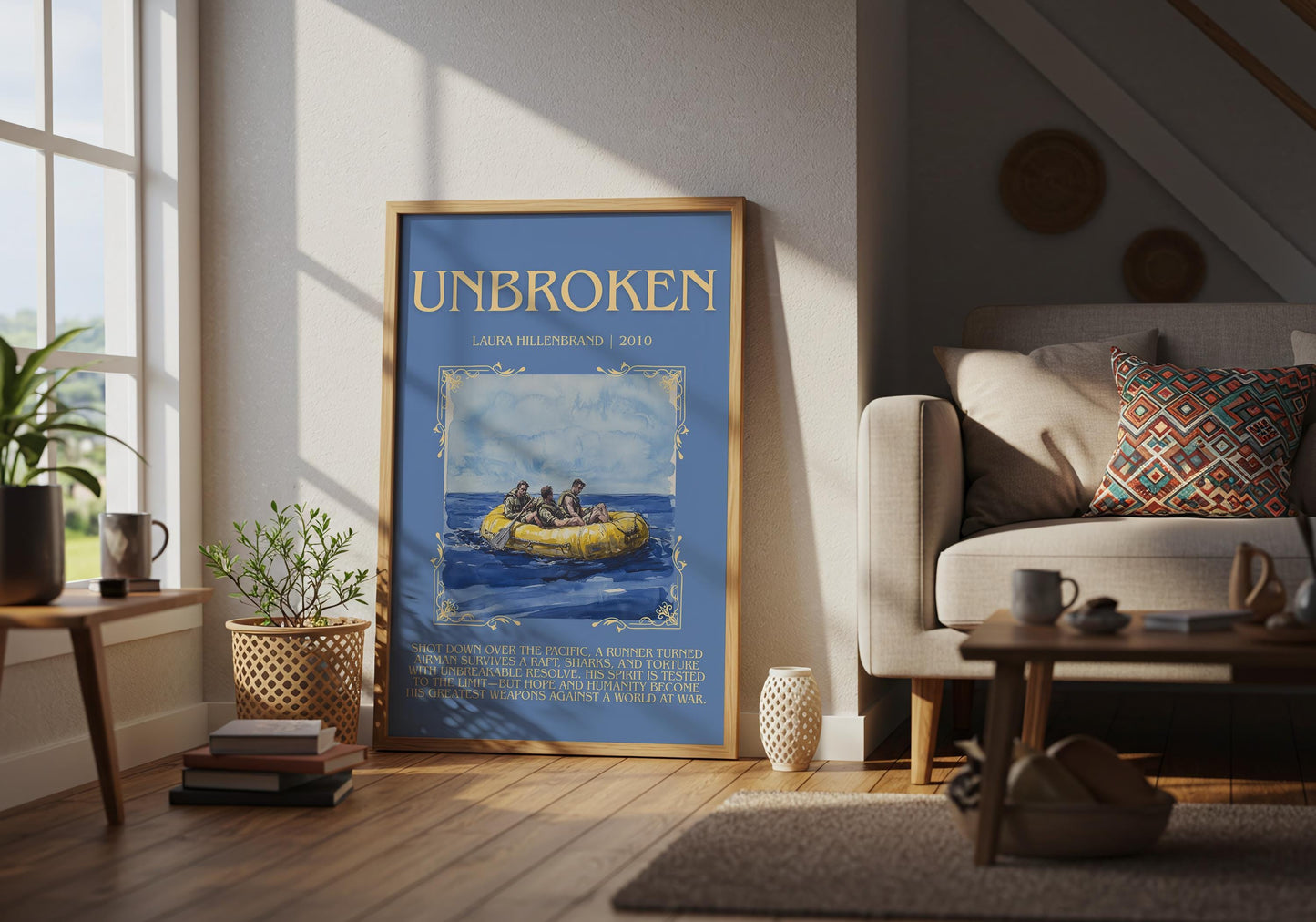 Unbroken by Laura Hillenbrand Descriptive, High Quality Poster Print.Free Delivery Wall Art.Author&Blurb Book Nook Gift Library