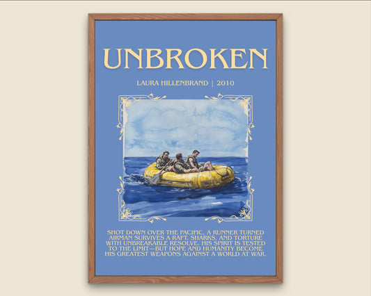 Unbroken by Laura Hillenbrand Descriptive, High Quality Poster Print.Free Delivery Wall Art.Author&Blurb Book Nook Gift Library