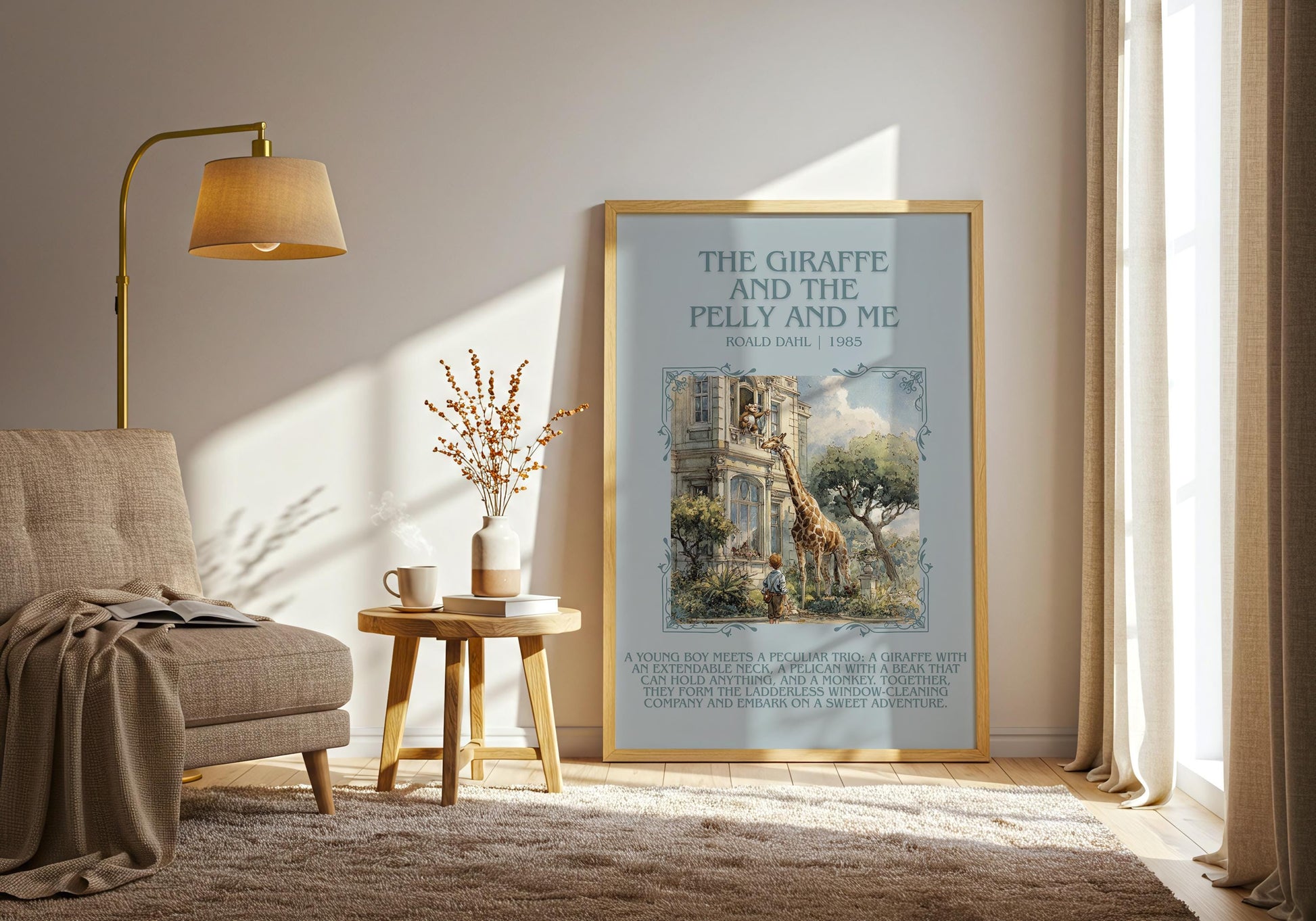 The Giraffe And The Pelly And Me by Roald Dahl Descriptive, High Quality Poster Print. Free Delivery Wall Art. Author&Blurb Book Nook Gift
