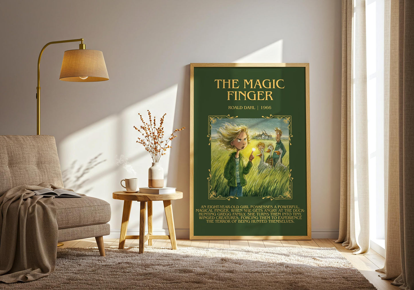 The Magic Finger by Roald Dahl Descriptive, High Quality Poster Print.Free Delivery Wall Art.Author&Blurb Book Nook Gift Library Kids Book