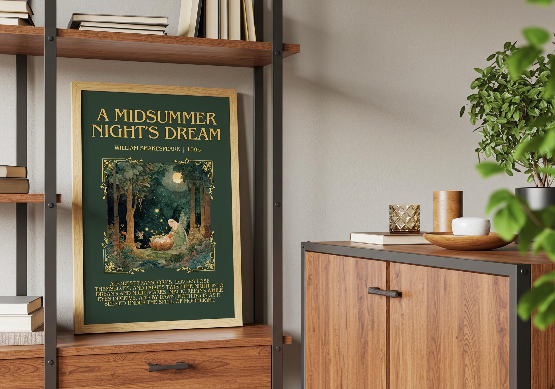 A Midsummer Night's Dream by William Shakespeare Descriptive, High Quality Poster Print.Free Delivery Wall Art.Author&Blurb Book Nook Gift