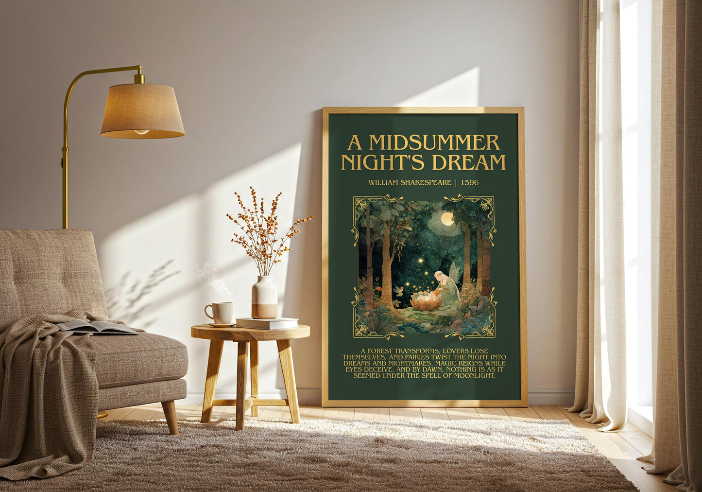 A Midsummer Night's Dream by William Shakespeare Descriptive, High Quality Poster Print.Free Delivery Wall Art.Author&Blurb Book Nook Gift