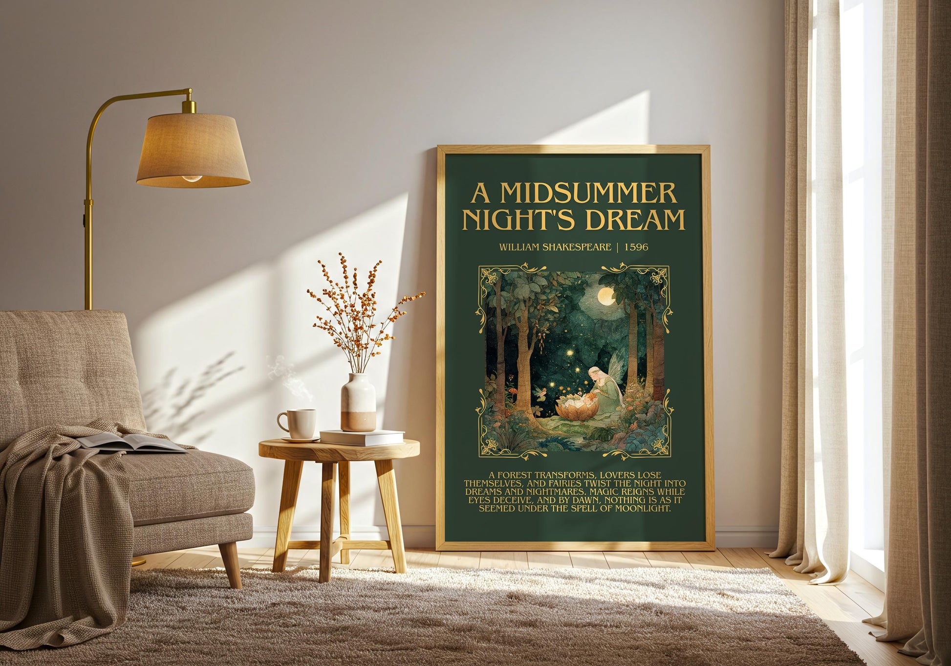 A Midsummer Night's Dream by William Shakespeare Descriptive, High Quality Poster Print.Free Delivery Wall Art.Author&Blurb Book Nook Gift