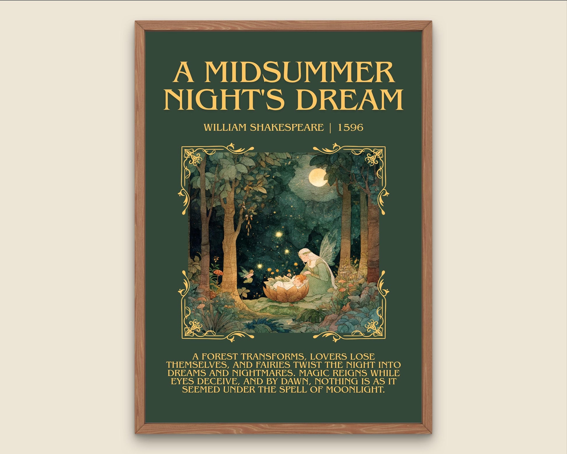 A Midsummer Night's Dream by William Shakespeare Descriptive, High Quality Poster Print.Free Delivery Wall Art.Author&Blurb Book Nook Gift