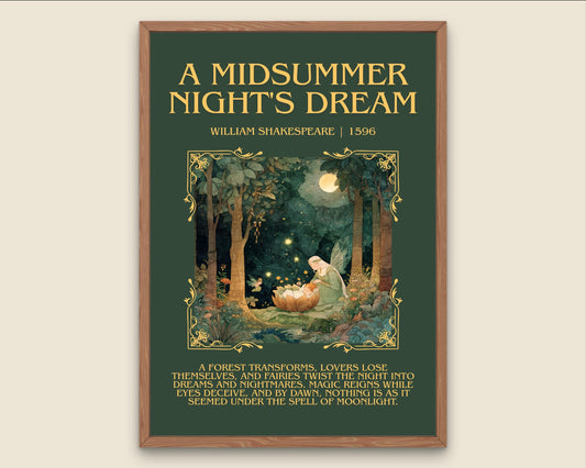 A Midsummer Night's Dream by William Shakespeare Descriptive, High Quality Poster Print.Free Delivery Wall Art.Author&Blurb Book Nook Gift