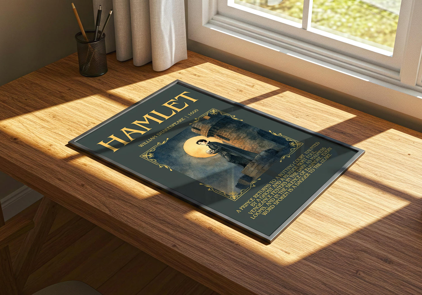 Hamlet by William Shakespeare Descriptive, High Quality Poster Print.Free Delivery Wall Art.Author&Blurb Book Nook Gift Library