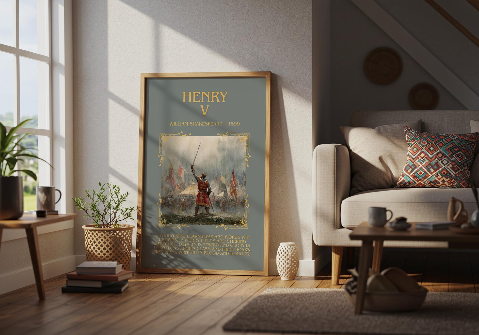 Henry V by William Shakespeare Descriptive, High Quality Poster Print.Free Delivery Wall Art.Author&Blurb Book Nook Gift Henry The Fifth