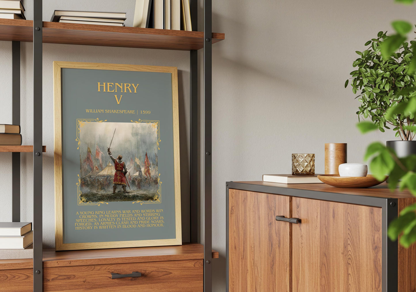 Henry V by William Shakespeare Descriptive, High Quality Poster Print.Free Delivery Wall Art.Author&Blurb Book Nook Gift Henry The Fifth