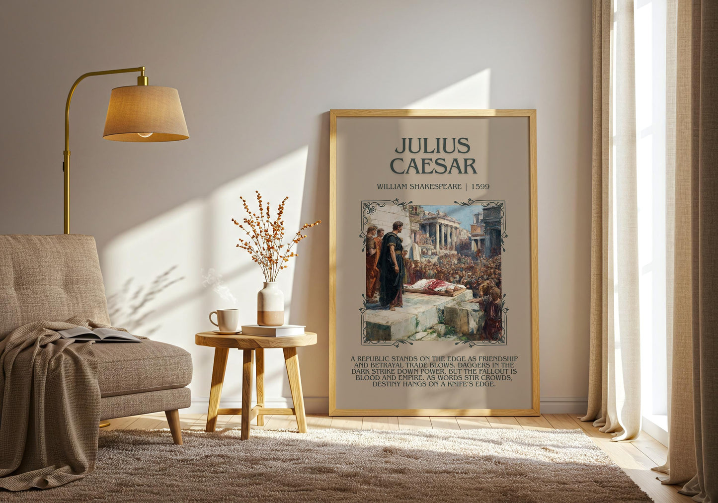 Julius Caeser by William Shakespeare Descriptive, High Quality Poster Print.Free Delivery Wall Art.Author&Blurb Book Nook Gift Library