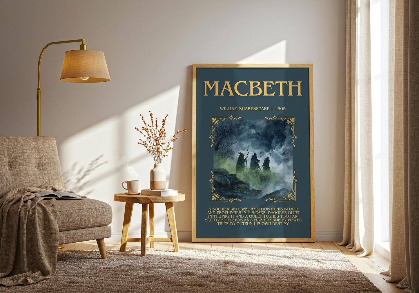Macbeth by William Shakespeare Descriptive, High Quality Poster Print.Free Delivery Wall Art.Author&Blurb Book Nook Gift Play