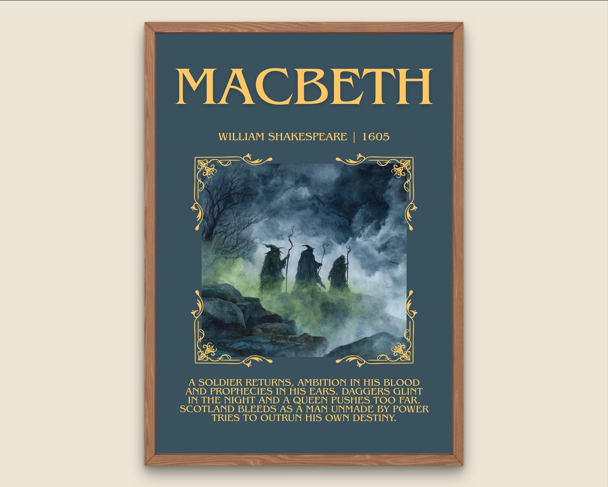 Macbeth by William Shakespeare Descriptive, High Quality Poster Print.Free Delivery Wall Art.Author&Blurb Book Nook Gift Play