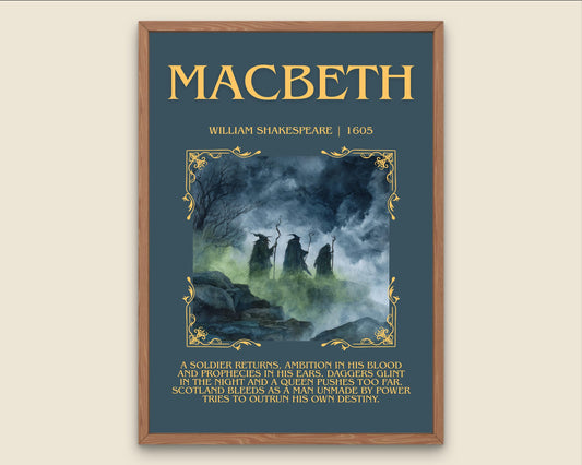 Macbeth by William Shakespeare Descriptive, High Quality Poster Print.Free Delivery Wall Art.Author&Blurb Book Nook Gift Play
