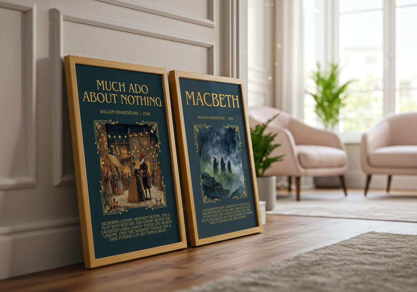Much Ado About Nothing by William Shakespeare Descriptive, High Quality Poster Print.Free Delivery Wall Art.Author&Blurb Book Play Nook Gift