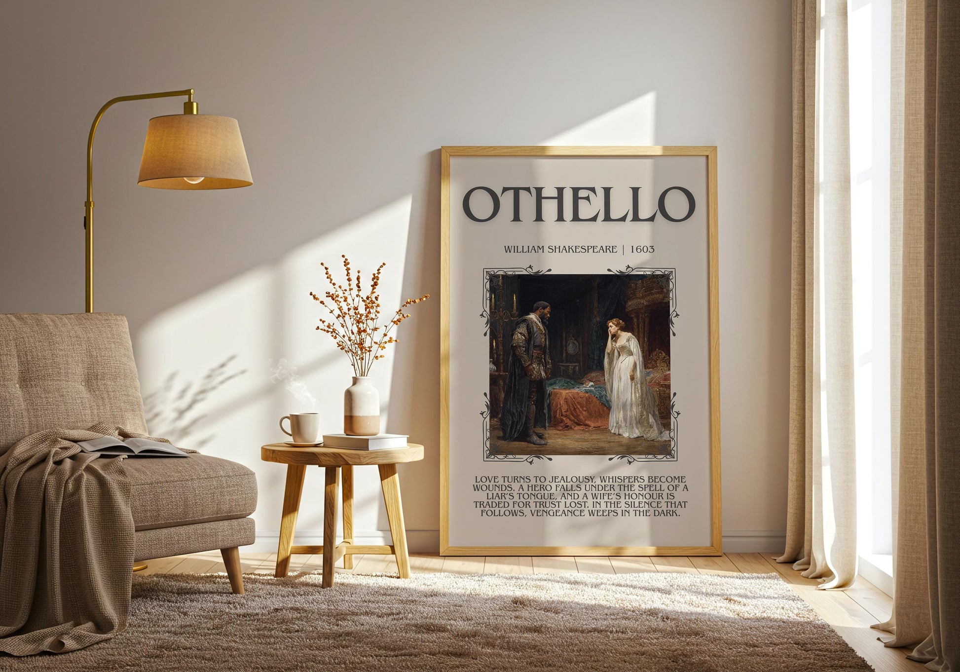 Othello by William Shakespeare Descriptive, High Quality Poster Print.Free Delivery Wall Art.Author&Blurb Book Nook Gift Play Library