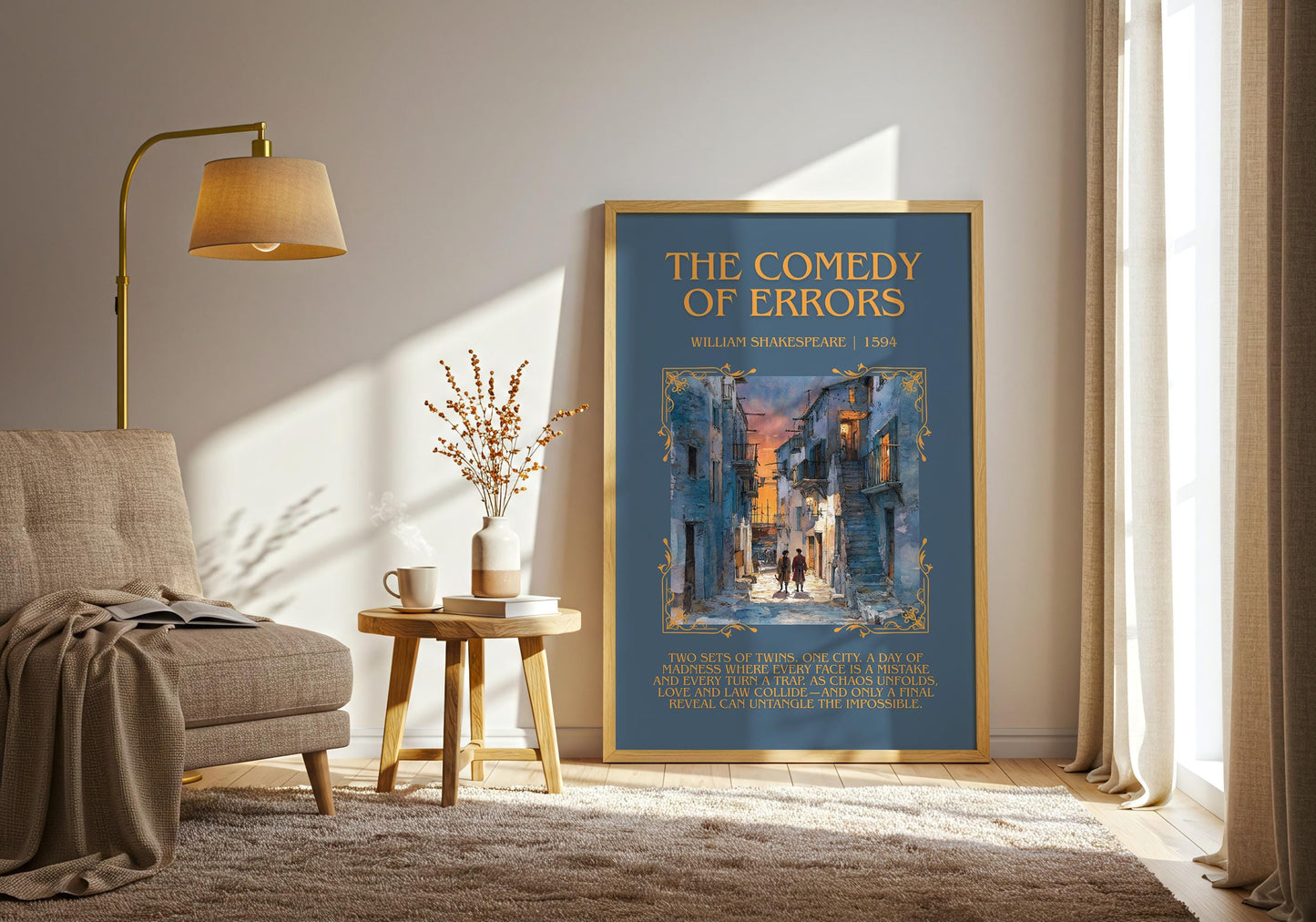 The Comedy Of Errors by William Shakespeare Descriptive, High Quality Poster Print.Free Delivery Wall Art.Author&Blurb Book Nook Gift Play