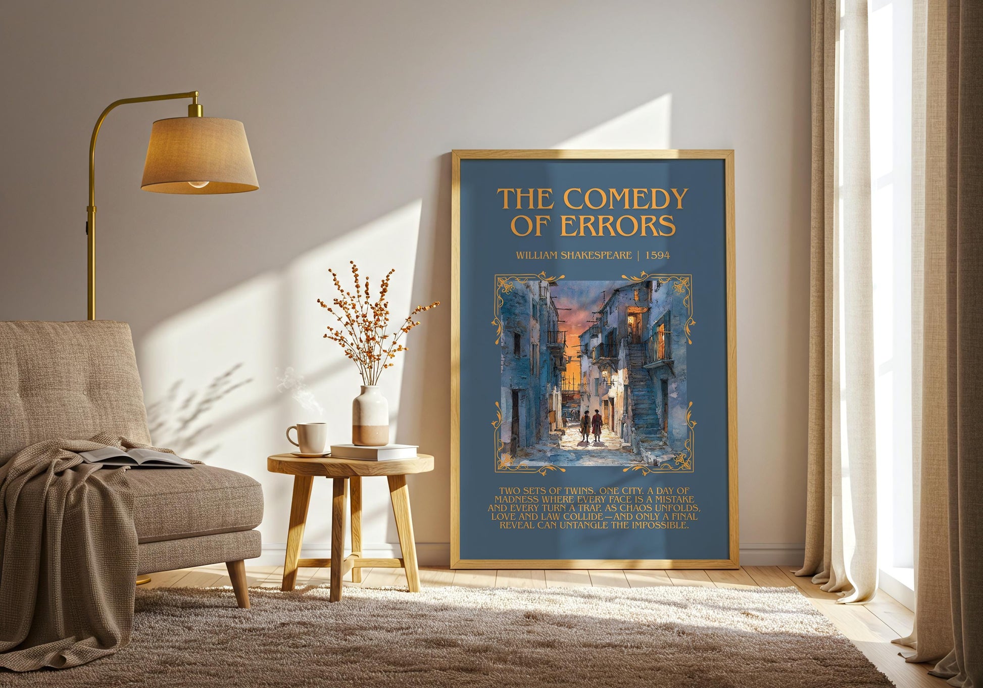 The Comedy Of Errors by William Shakespeare Descriptive, High Quality Poster Print.Free Delivery Wall Art.Author&Blurb Book Nook Gift Play