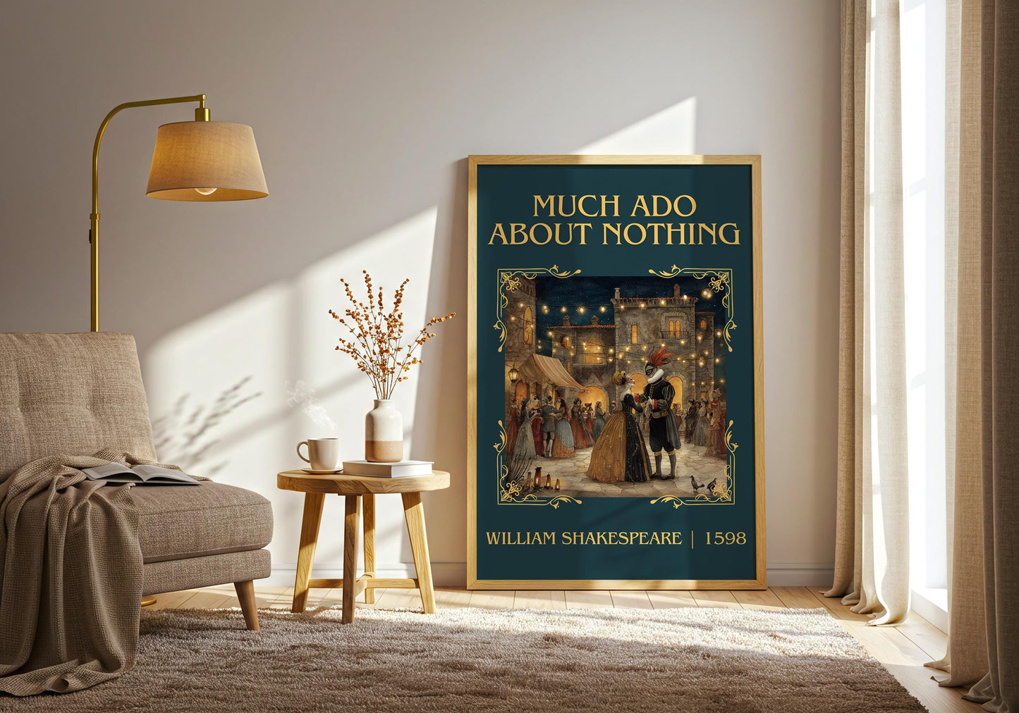 Much Ado About Nothing by William Shakespeare Descriptive, High Quality Poster Print.Free Delivery Wall Art.Author&Blurb Book Nook Gift Play