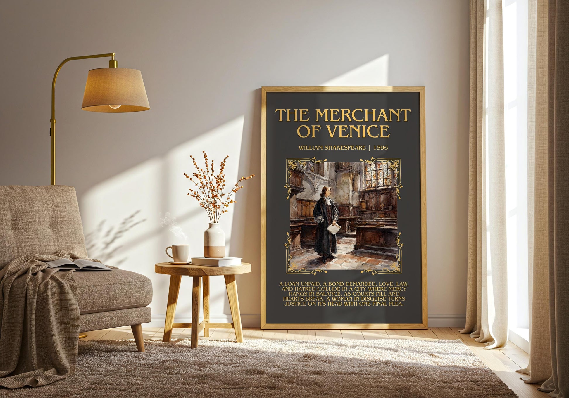 The Merchant Of Venice by William Shakespeare Descriptive, High Quality Poster Print.Free Delivery Wall Art.Author&Blurb Book Nook Gift Play