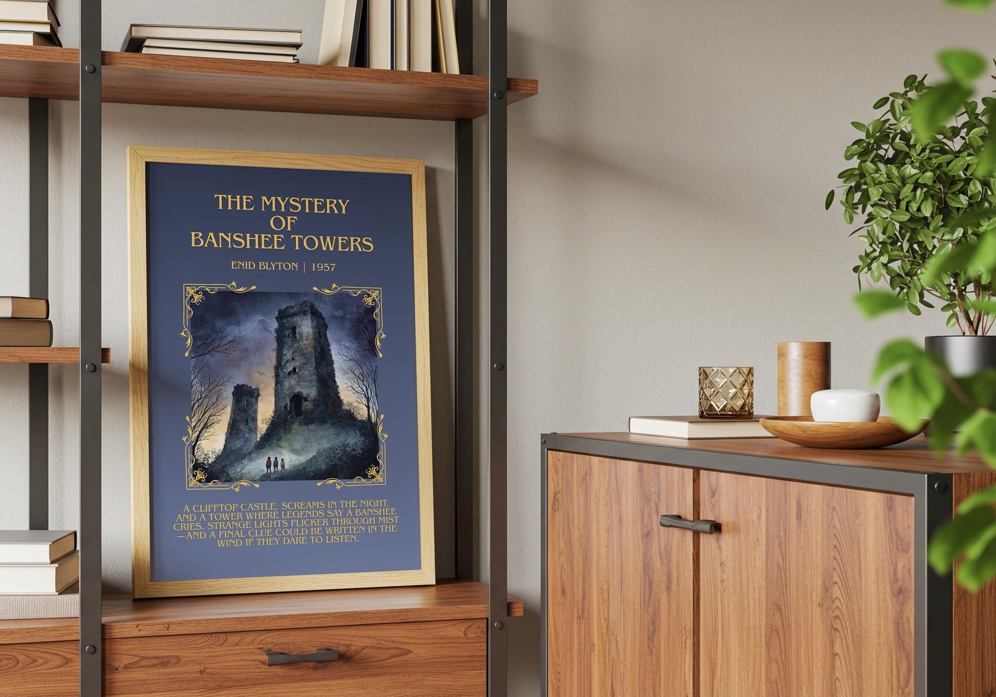 The Mystery Of Banshee Towers by Enid Blyton Descriptive, High Quality Poster Print.Free Delivery Wall Art.Author&Blurb Book Nook Gift Play