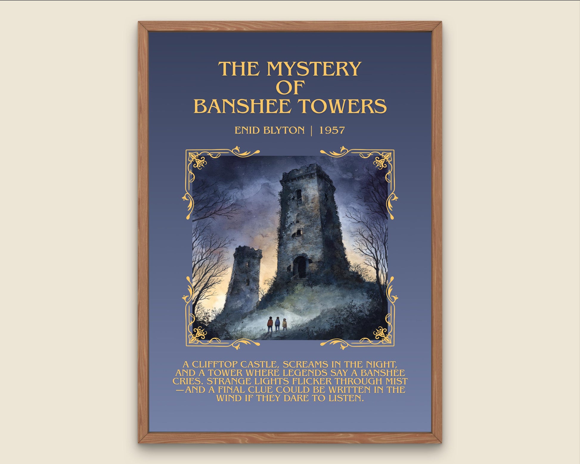 The Mystery Of Banshee Towers by Enid Blyton Descriptive, High Quality Poster Print.Free Delivery Wall Art.Author&Blurb Book Nook Gift Play